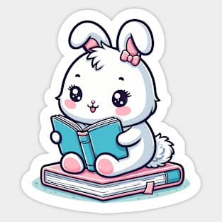 Cute rabbit reading book Sticker